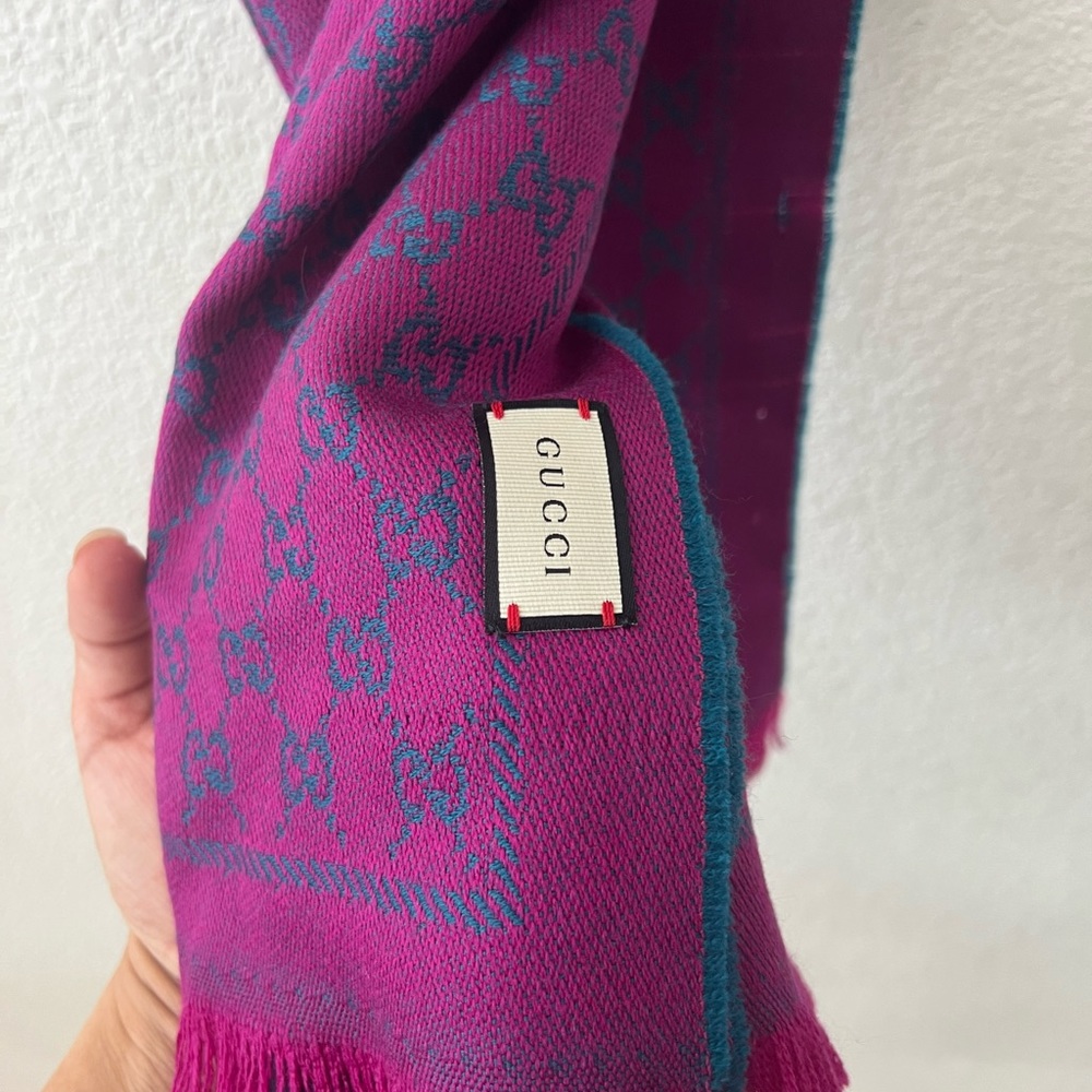 Gucci GG Reversible Scarf - Petroleum Blue/Pink - Picture 5 of 13